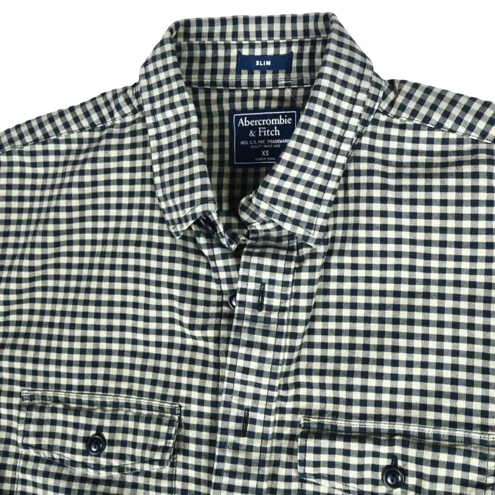 Abercrombie Fitch Shirt XS Tan / Black Plaid Mens Cotton Long Sleeve Button - Picture 7 of 8